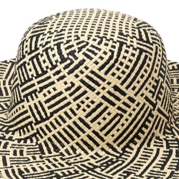 Two Tone Wide Brim Woven Straw Hat in Black and Tan One Size NWT - Picture 3 of 3